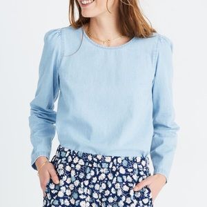 Madewell denim puff sleeve swing shirt M
